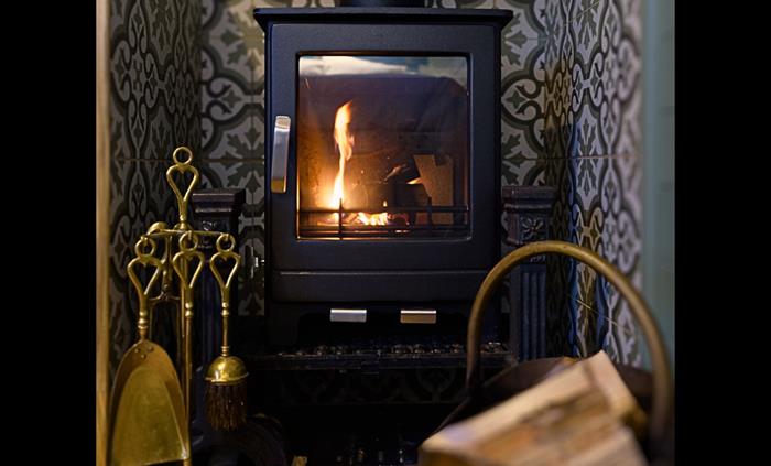 Log burner in Angharad - Brook Cottage Shepherd Huts